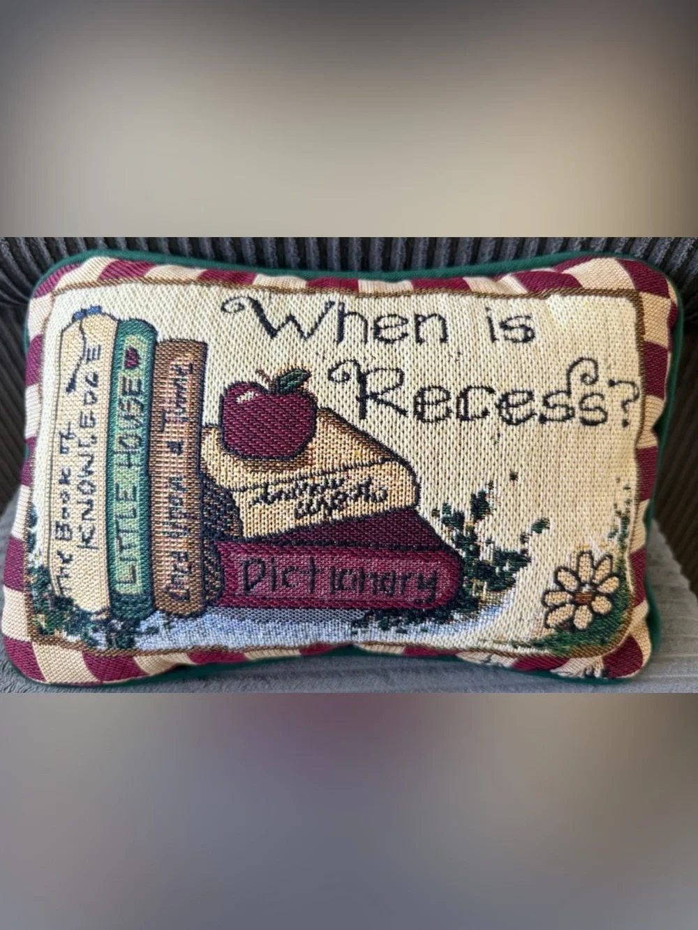 VTG Teacher Funny Small Tapestry Holiday Pillow with Books and Apple Design
